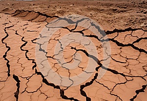 Soil surface cracks caused by drought and dryness.AI Generated